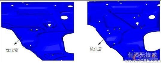 圖3 車門內(nèi)板局部優(yōu)化前后特征對比