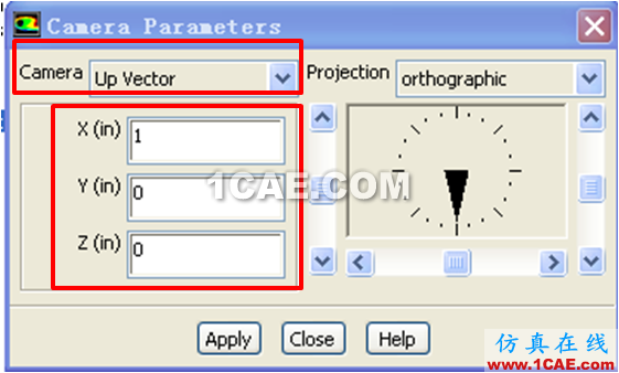 FLUENT中用camera parameter將視圖精確旋轉90度