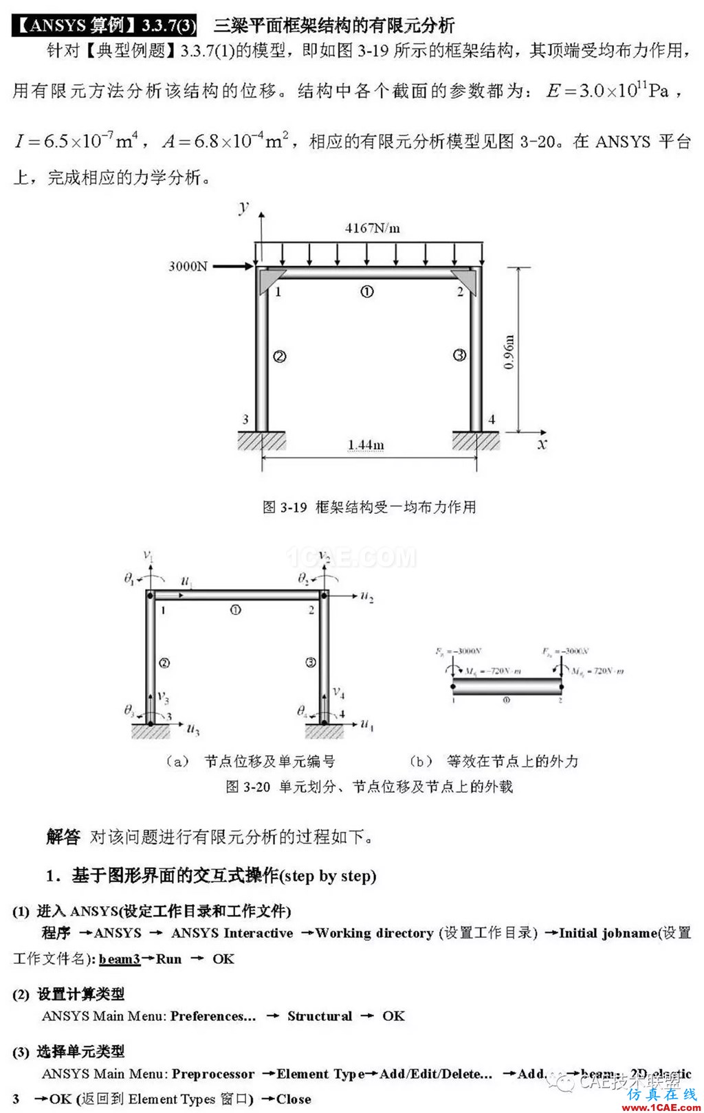 ANSYS經(jīng)典實(shí)例-三梁平面框架結(jié)構(gòu)的有限元分析ansys workbanch圖片1