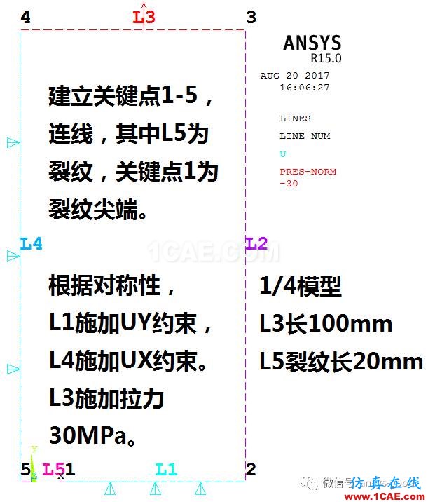 斷裂力學(xué)之有限寬板中心裂紋的應(yīng)力強(qiáng)度因子【ANSYS算例驗(yàn)證】ansys分析案例圖片3