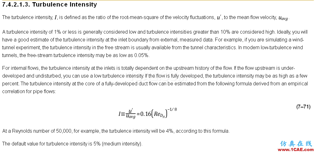 Fluent中湍流強(qiáng)度(Turbulence Intensity)的基本定義和理解fluent仿真分析圖片2